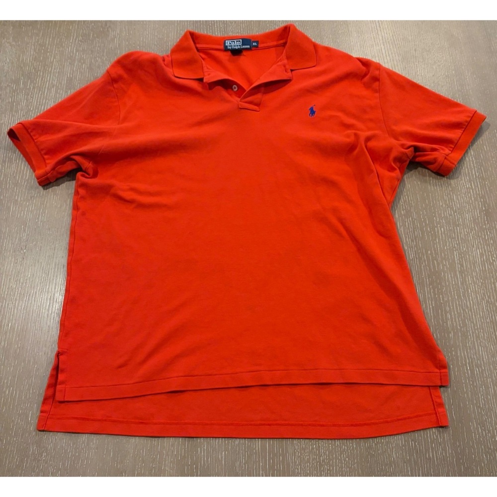 Polo Ralph Lauren Mens XL Orange Short Sleeve Cotton Mesh Polo Shirt Blue Pony